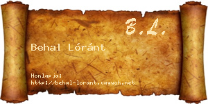 Behal Lóránt névjegykártya